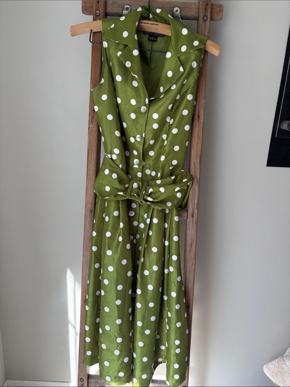 Jessica Howard Olive Green Polka Dot Dress Vintage Flair!